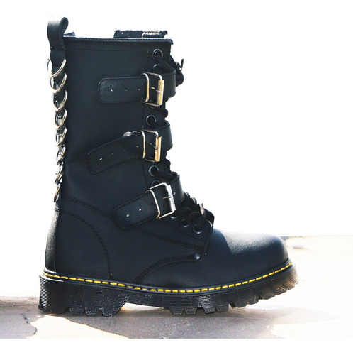 Botas Hombre Mujer Piel Gotic Rock Hebillas Metalera