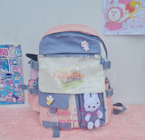 Mochila Escolar Kawaii Fashion Rabbit Con Pins