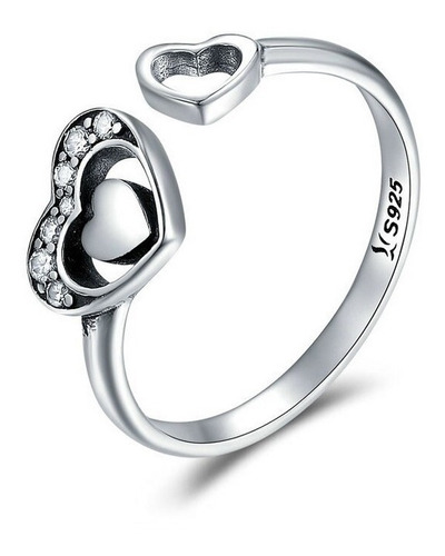 Anillo Compromiso Ajustable Mujer Corazones En Plata 925 