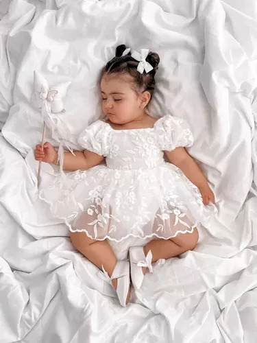 Vestido Mameluco Blanco Bebé Niña Bautizo Cumpleaños 