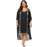 Vestido Praia Saida Banho Plus Size Longo Bordados Elegante