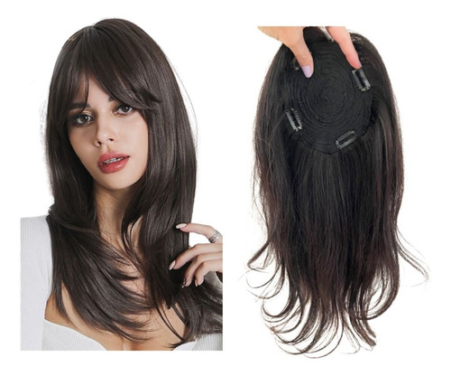 Topo Calvície P/ Falhas Cabelo Humano 55cm Peruca Volumoso