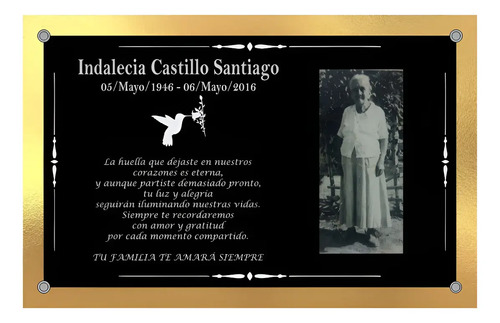 Placa Fúnebre Personalizada Panteón Tabloide 43x28cm