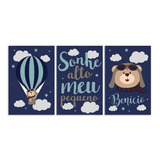 Placas  Quadros Quarto Infantil Bebê Urso Aviador Balão