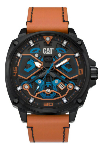 Reloj Caterpillar Hombre Tokio Sumergible 10 Atm Acero Color De La Malla Cuero Marrón/negro-celeste