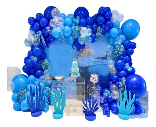 Balões Balao Kit Arco Desconstruido Tema Fundo Do Mar Azul