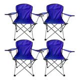 Combo X4 Silla Sillón Camping Plegable Porta Vaso Color Azul