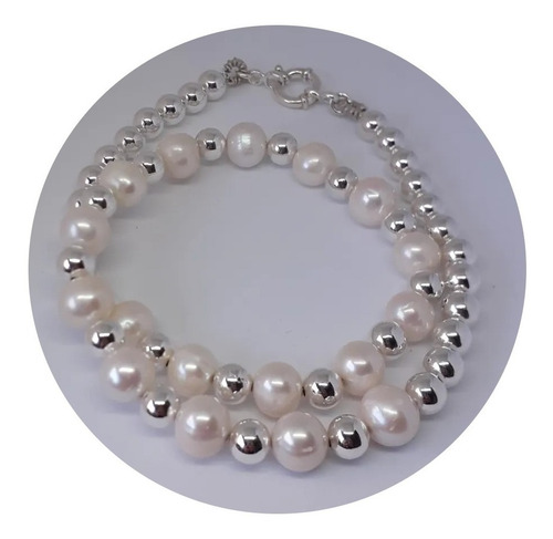 Collar Perlas Naturales Cultivadas Y Bolitas Plata