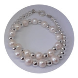 Collar Perlas Naturales Cultivadas Y Bolitas Plata
