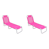 Kit 2 Cadeira Espreguiçadeira Alumínio Rosa Bege Praia Bel