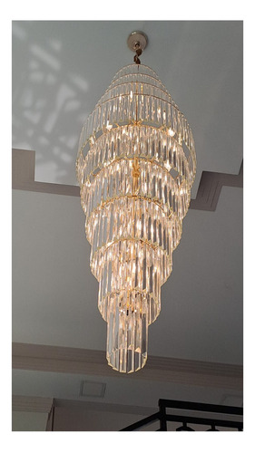 Lustre Classico De Cristal K9 Dourado Teto Alto 2 Metros 