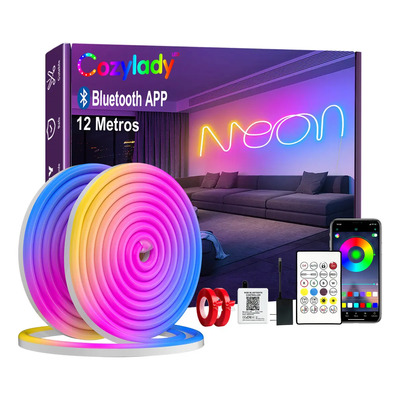 Cozylady Tira De Neón Flex Led Luz Bluetooth Rgb 12m Ip68 Impermeable 16 Millones De Colores Sincronización De Música Led Tv Diy Luces Led Cuarto Gaming Fiesta Decoración De Interior Y Exterior | Meses sin interés