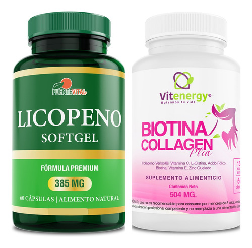 Colágeno Biotina - Zinc + Antioxidante Licopeno. Pack Oferta