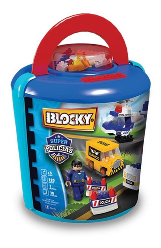 Balde Blocky Super Policias Bloques 120 Piezas Con Muñeco