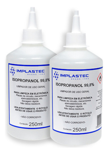 Kit 2 Álcool Isopropílico 99,8% Isopropanol 250ml Implastec