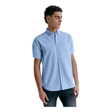 Camisa Azul Fit Tela Oxford Manga Corta Hpc Polo Ox34 Hombre