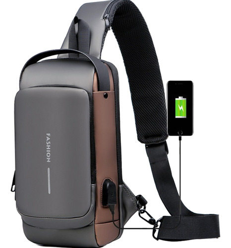 Mochila Cruzada Antirrobo Usb Impermeable Hombre Con Carga