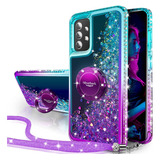 Funda Azul Violeta Brillos Anillo Tira Para Galaxy A52