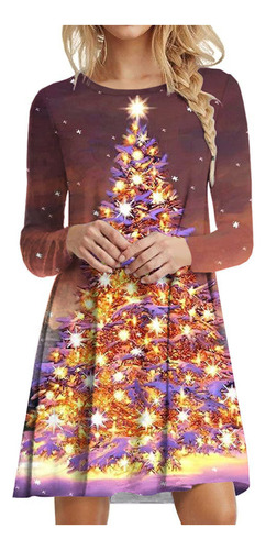 Vestido D Para Mujer Con Estampado De Árbol De Navidad, Mang