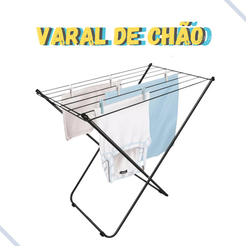 Varal De Chão Aço Black Nápoles 79cm Dobrável Secalux 10kg