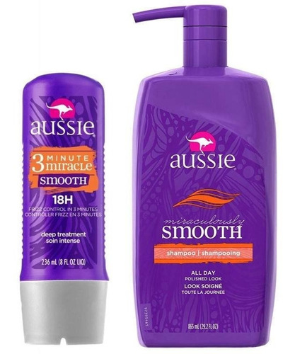 Kit Shampoo + Máscara Para Cabelo Aussie Smooth- 865ml/236ml