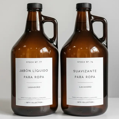 Set Lavadero Botellón Growler Vidrio Jabón Líquido+suavizant