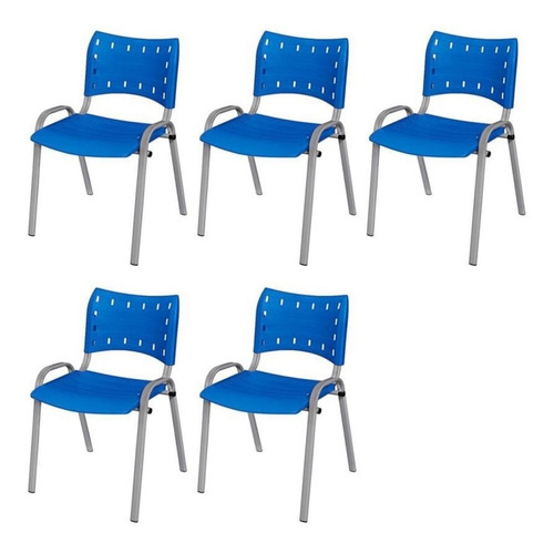 Kit 5 Cadeira Iso Base Cinza Igreja Escola Azul