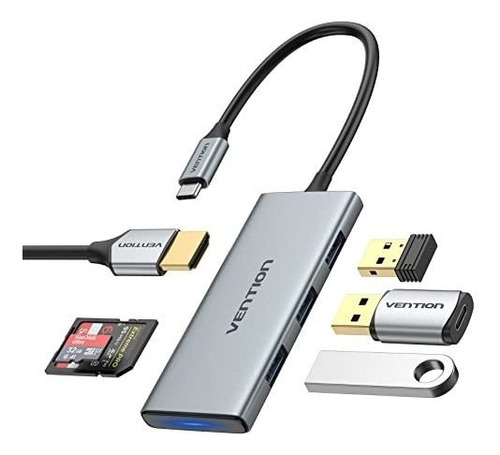 Adaptador Usb C Dongle 6 En 1 Con Hdmi 4k 30hz Lector Sd/tf 