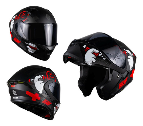 Casco Abatible Para Moto Kov Furia Tagger Rojo Mate Dot