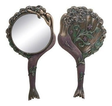 Espejo De Mano De Colección Sirena Ninfa Decoración