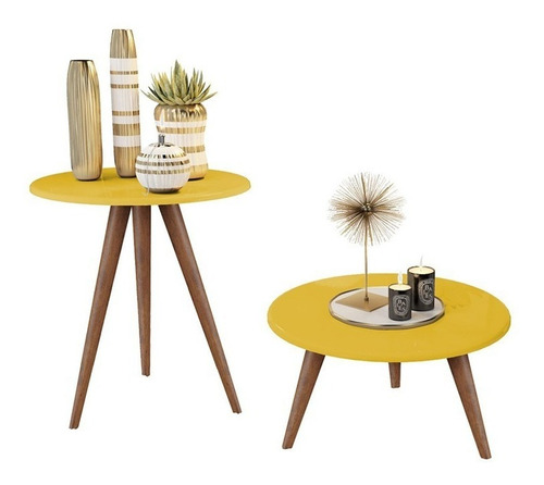 Conjunto De Mesa Centro/lateral Retrô Loja L Cores Promoção