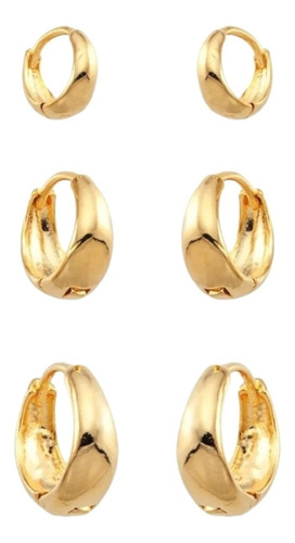 Trio De Brincos Argolas Lisas Femininas Banho De Ouro 18k