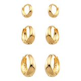 Trio De Brincos Argolas Lisas Femininas Banho De Ouro 18k