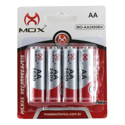 Kit Cartela Com 4 Pilhas Aa Recarregável Mox 2600mah | Parcelamento sem juros