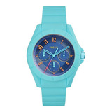 Reloj Fossil Es4068 Mujer Multifuncion Cuarzo Color De La Malla Turquesa Color Del Bisel Turquesa Color Del Fondo Azul