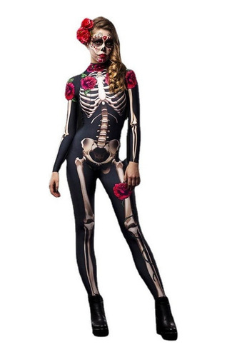 Body De Manga Larga De Halloween Con Esqueleto Para Mujer Y