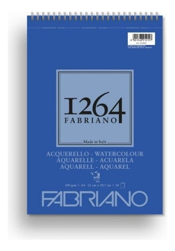 Block Fabriano 1264 Watercolour A4 Anillado 300 Grs 30 Hjs Color Blanco