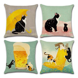 4 Cojines Con Estampado De Gatos Para Decoración Del Hogar,