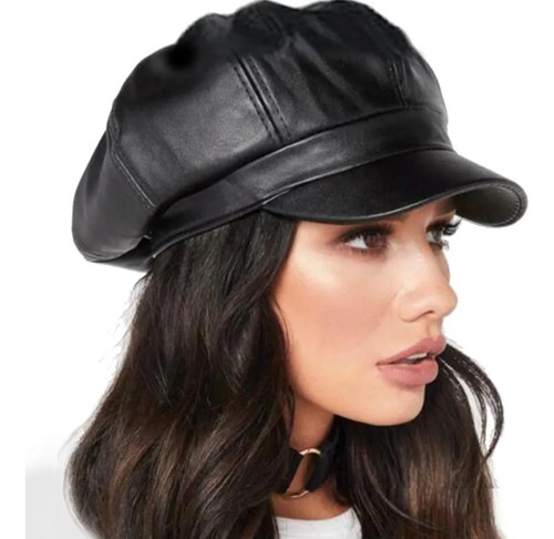 Boina Feminina Francesa Modelo Couro Sintético Boné Gorro 