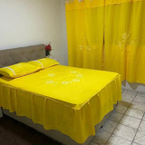 Colcha Bordada Cama Casal Box  Com Cortina Combinando