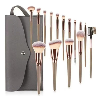Set 15 Brochas De Maquillaje Con Estuche Gray