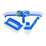 Kit Escova Curva 30cm Esponja De Mão Escova De Canto Piscina