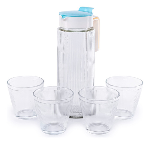 Conjunto Jarra Com 4 Copos Vidro Transparente Suco Água 1l