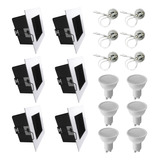 Spot Embutir Blanco Fase Cuadrado X6 + Dicro Led Calida 7w Gu10