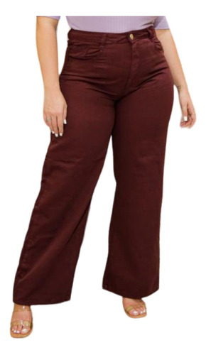 Wide Leg Plus Size Colorida Tendencia Elegante Cintura Alta