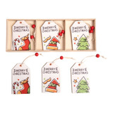 Adorno Navidad Set X6 Tag Colgantes Blanco Madera 8x4,5cm