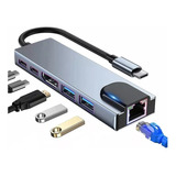  Adaptador Hub Usb Tipo C Usb 6 Portas Hdmi 4k E Entrada Lan