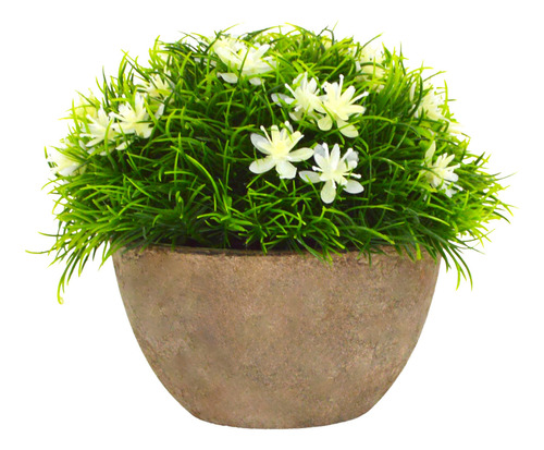 Planta Musgo Con Flores Artificial Macetero Corcho Deco 12cm