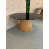 Mesa Jantar Cone Oval 120x80cm  Laca + Base Madeira + Vidro 