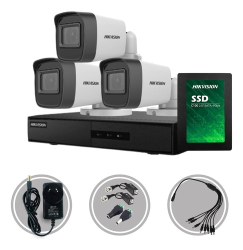 Kit Seguridad Hikvision Dvr 4ch Fullhd + 3 Camara 2mp +disco